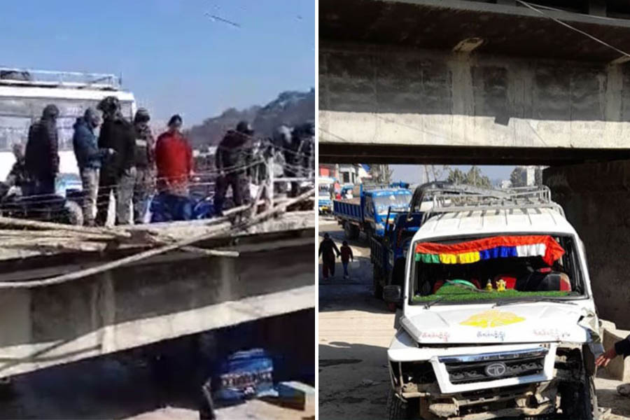 काठमाडौंमा दुर्घटना : पुलबाट खस्यो सुमो