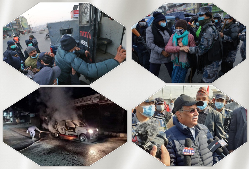 प्रचण्ड–माधव नेकपाको आमहड्ताल : डेढ दर्जन सवारीमा तोडफोड, ९३ जना पक्राउ