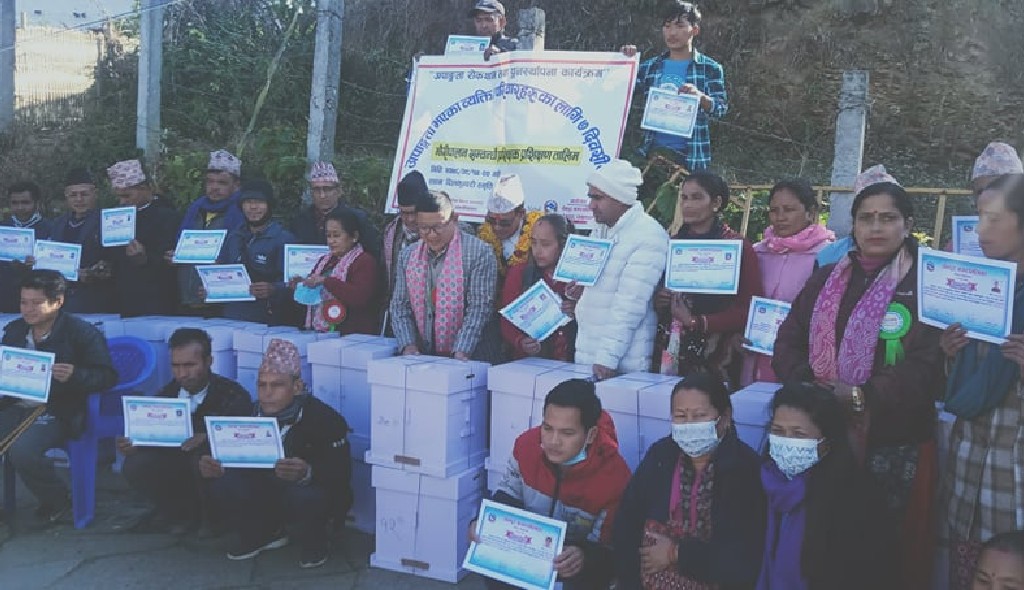 अपांगता भएका ३३ परिवारलाई अनुदानमा मौरीसहितको घार वितरण